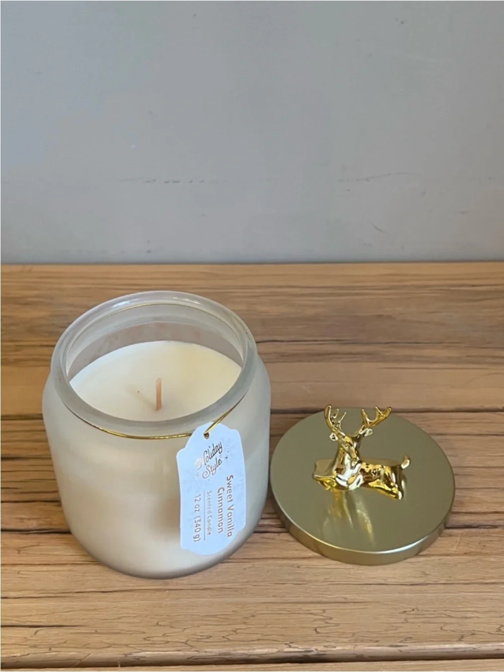 Christmas Pine Scented Jar Candle with Gold Deer Accent Lid